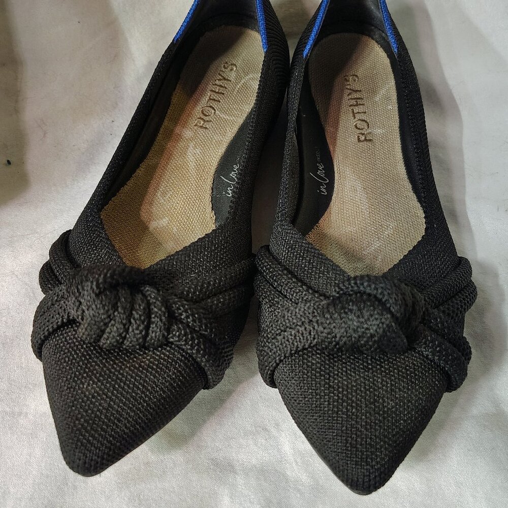 Rothy’s Pointed-Toe Flats  Black Knit with Knot Detail (Size 7 )